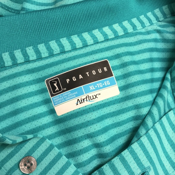 PGA TOUR Men’s sz X Large Polo Golf Shirt Shirt Sleeves Stripes Green Blue - Picture 7 of 9